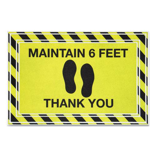 Message Floor Mats, 24 x 36, Black/Yellow, "Maintain 6 Feet Thank You". Picture 1
