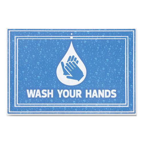 Message Floor Mats, 24 x 36, Blue, "Wash Your Hands". Picture 1