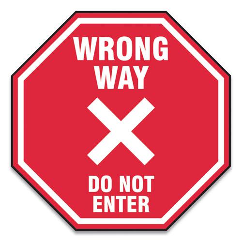 Slip-Gard Social Distance Floor Signs, 17 x 17, "Wrong Way Do Not Enter", Red, 25/Pack. Picture 1