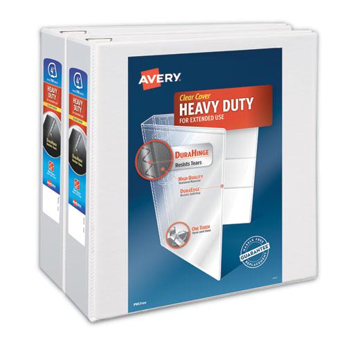 Heavy-Duty Non Stick View Binder with DuraHinge and Slant Rings, 3 Rings, 4" Capacity, 11 x 8.5, White, 2/Pack. Picture 1