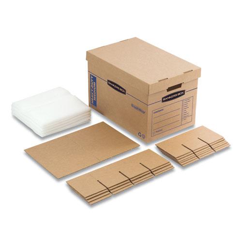 SmoothMove Kitchen Moving Kit with Dividers + Foam, Half Slotted Container (HSC), Medium, 12.25" x 18.5" x 12", Brown/Blue. Picture 4