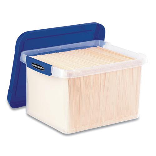 Heavy Duty Plastic File Storage, Letter/Legal Files, 14" x 17.38" x 10.5", Clear/Blue, 2/Pack. Picture 4