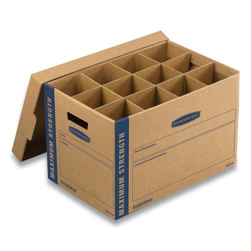 SmoothMove Kitchen Moving Kit with Dividers + Foam, Half Slotted Container (HSC), Medium, 12.25" x 18.5" x 12", Brown/Blue. Picture 1