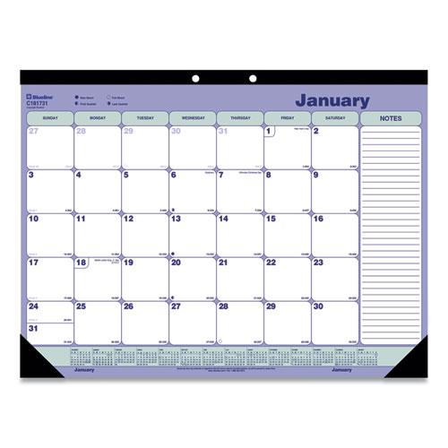Monthly Desk Pad Calendar, 21.25 x 16, White/Blue/Green Sheets, Black Binding, Black Corners, 12-Month (Jan to Dec): 2024. Picture 1