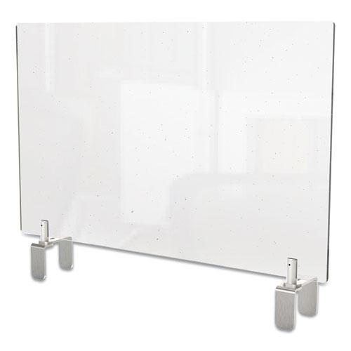 Clear Partition Extender with Attached Clamp, 36 x 3.88 x 30, Thermoplastic Sheeting. Picture 1