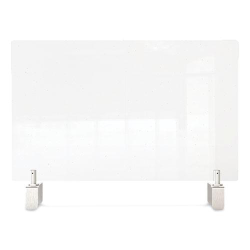 Clear Partition Extender with Attached Clamp, 36 x 3.88 x 30, Thermoplastic Sheeting. Picture 3