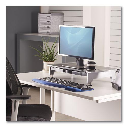 Office Suites Premium Monitor Riser, 27" x 14" x 4" to 6.5", Black/Silver. Picture 5