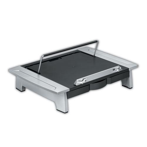 Office Suites Monitor Riser Plus, 19.88" x 14.06" x 4" to 6.5", Black/Silver, Supports 80 lbs. Picture 1