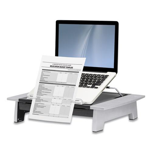 Office Suites Monitor Riser Plus, 19.88" x 14.06" x 4" to 6.5", Black/Silver, Supports 80 lbs. Picture 5