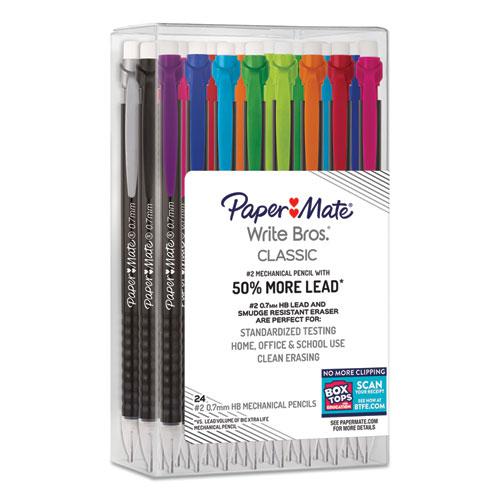 Write Bros Mechanical Pencil, 0.7 mm, HB (#2), Black Lead, Black Barrel with Assorted Clip Colors, 24/Box. Picture 2