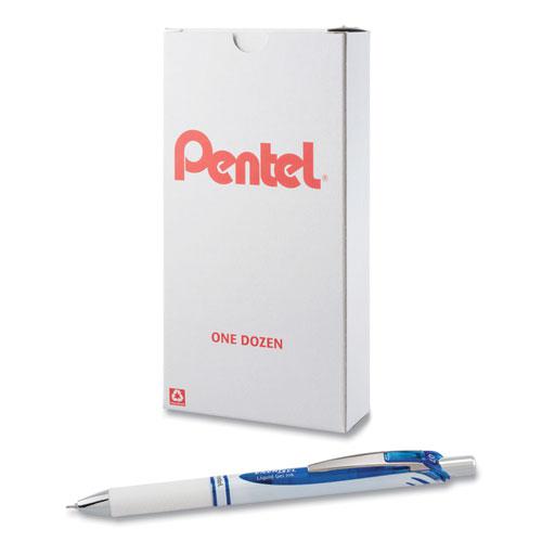 EnerGel Pearl Gel Pen, Retractable, Medium 0.7 mm, Blue Ink, White/Blue Barrel, Dozen. Picture 2