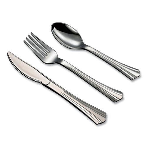 Sterling Assorted Plastic Cutlery, Mediumweight, Silver, 20 Forks, 15 Knives, 15 Spoons/Pack. Picture 1