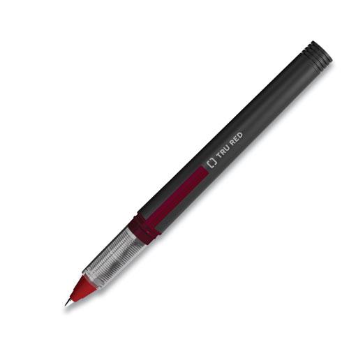 Roller Ball Pen, Stick, Fine 0.5 mm, Red Ink, Black Barrel, Dozen. The main picture.
