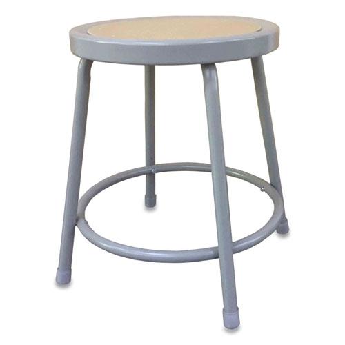 Industrial Metal Shop Stool, Backless, Supports Up to 300 lb, 18" Seat Height, Brown Seat, Gray Base. The main picture.