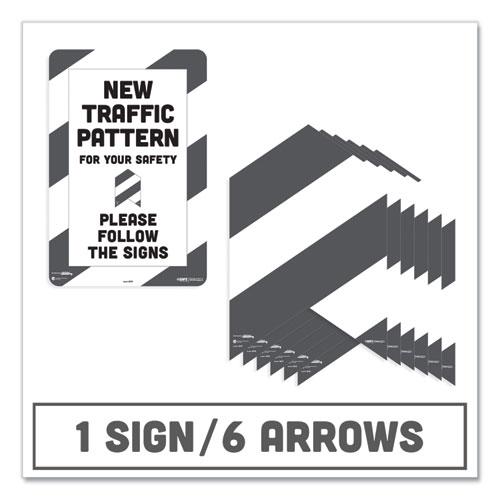 BeSafe Carpet Decals, New Traffic Pattern For Your Safety; Please Follow The Signs, 12 x 18, White/Gray, 7/Pack. Picture 1