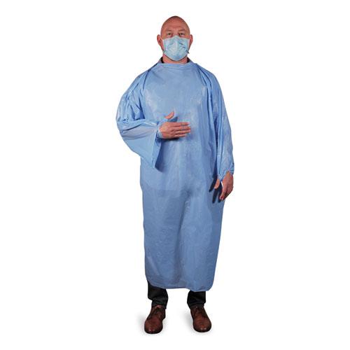 T-Style Isolation Gown, LLDPE, Large, Light Blue, 50/Carton. Picture 1