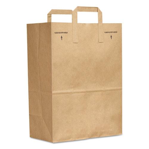 Grocery Paper Bags, Attached Handle, 30 lb Capacity, 1/6 BBL, 12 x 7 x 17, Kraft, 300 Bags. Picture 1
