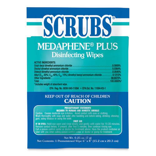 MEDAPHENE Plus Disinfectant Wet Wipes, 1-Ply, 6 x 8, Citrus, White, Individual Foil Packets, 100/Carton. Picture 1