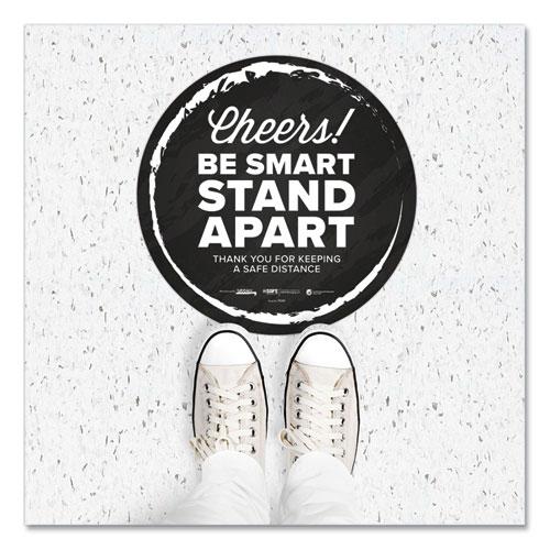 BeSafe Messaging Floor Decals, Cheers;Be Smart Stand Apart;Thank You for Keeping A Safe Distance, 12" Dia, Black/White, 6/CT. Picture 4