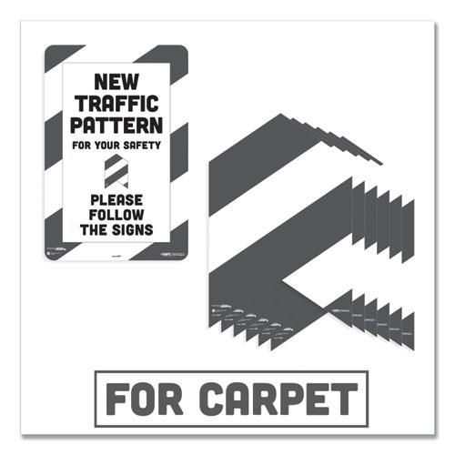 BeSafe Carpet Decals, New Traffic Pattern For Your Safety; Please Follow The Signs, 12 x 18, White/Gray, 7/Pack. Picture 2
