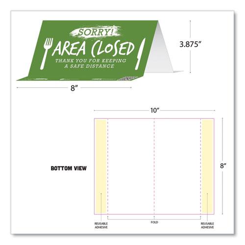 BeSafe Messaging Table Top Tent Card, 8 x 3.87, Sorry! Area Closed Thank You For Keeping A Safe Distance, Green, 10/Pack. Picture 5