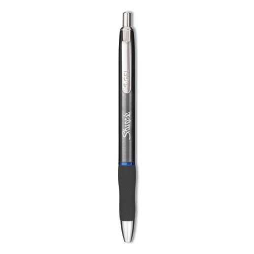 S-Gel Premium Metal Barrel Gel Pen, Retractable, Medium 0.7 mm, Blue Ink, Gun Metal Gray Barrel, Dozen. Picture 1