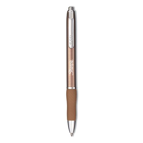 S-Gel Premium Metal Barrel Gel Pen, Retractable, Medium 0.7 mm, Black Ink, Champagne Barrel, Dozen. Picture 1