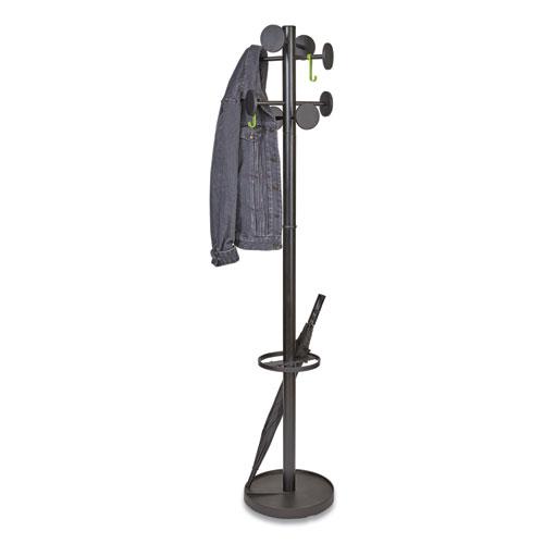 Stan3 Steel Coat Rack, Stand Alone Rack, Eight Knobs, 15w x 15d x 69.3h, Black. Picture 6