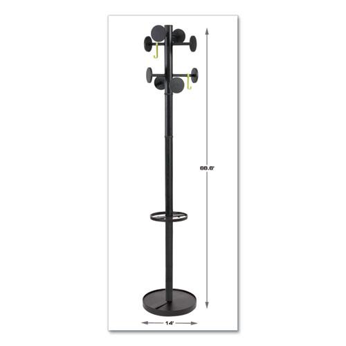 Stan3 Steel Coat Rack, Stand Alone Rack, Eight Knobs, 15w x 15d x 69.3h, Black. Picture 4