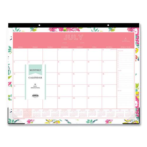 Day Designer Peyton Academic Desk Pad, Floral Artwork, 22 x 17, Black Binding, Clear Corners, 12-Month (July-June): 2024-2025. Picture 1