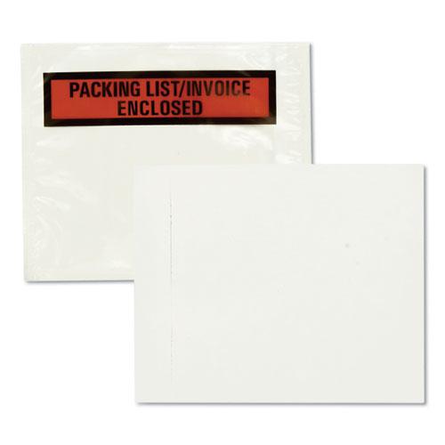 Self-Adhesive Packing List Envelope, Top-Print Front: Packing List/Invoice Enclosed, 4.5 x 5.5, Clear/Orange, 100/Box. Picture 1