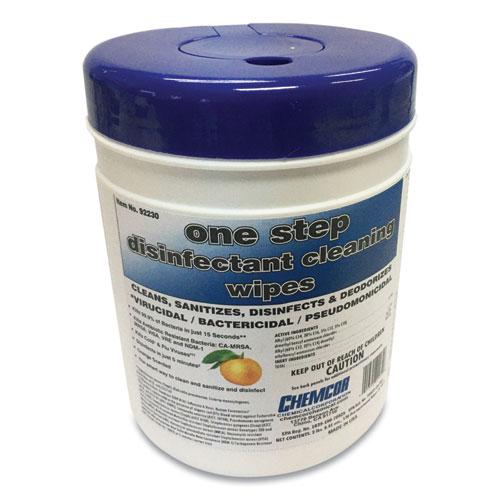 One Step Disinfectant Cleaning Wipes, 8 x 6, Orange Scent, White, 130/Canister, 12 Canisters/Carton. Picture 1