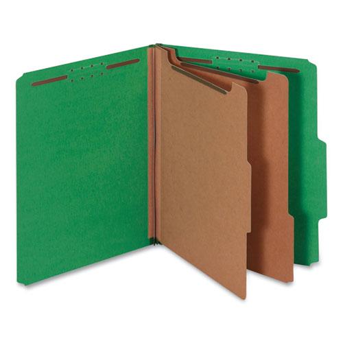 Bright Colored Pressboard Classification Folders, 2" Expansion, 2 Dividers, 6 Fasteners, Letter Size, Emerald Green, 10/Box. Picture 1