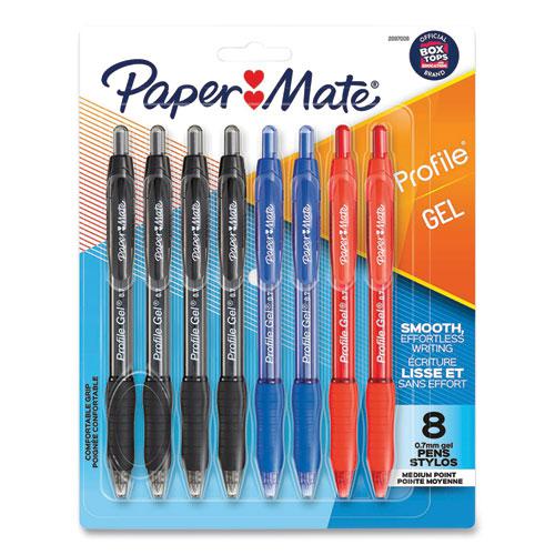 Profile Gel Pen, Retractable, Medium 0.7 mm, Assorted Ink and Barrel Colors, 8/Pack. Picture 1
