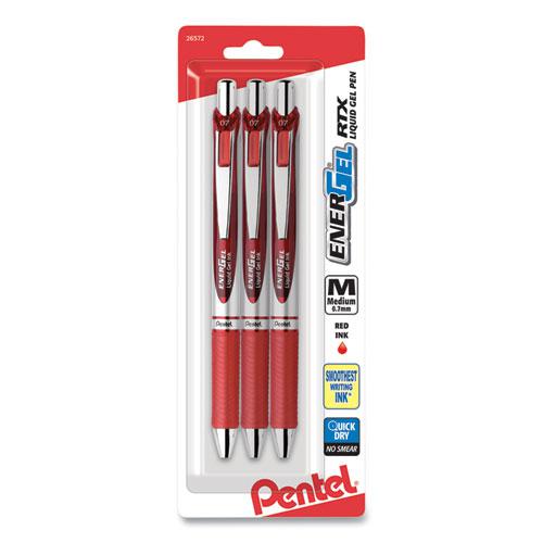 EnerGel RTX Gel Pen, Retractable, Medium 0.7 mm, Red Ink, Red/Gray Barrel, 3/Pack. Picture 2
