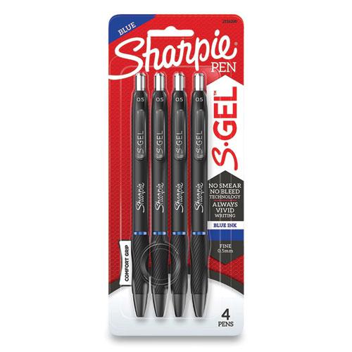 S-Gel High-Performance Gel Pen, Retractable, Fine 0.5 mm, Blue Ink, Black Barrel, 4/Pack. Picture 1