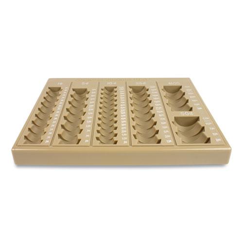 Plastic Coin Tray, 6 Compartments, Stackable, 7.75 x 10 x 1.5, Tan. Picture 1