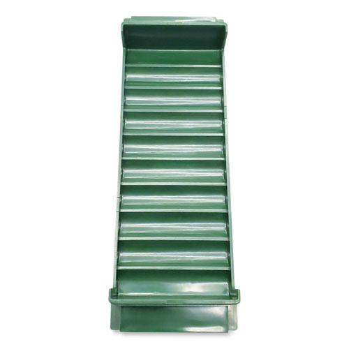 Stackable Plastic Coin Tray, Dimes, 10 Compartments, Stackable, 3.75 x 11.5 x 1.5, Green, 2/Pack. Picture 1