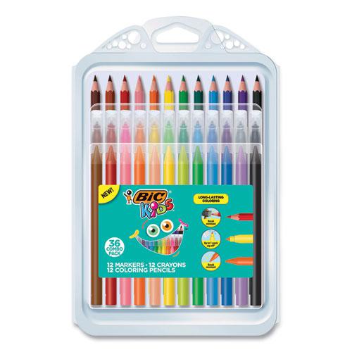Kids Coloring Combo Pack in Durable Case, 12 Each: Colored Pencils, Crayons, Markers. Picture 2