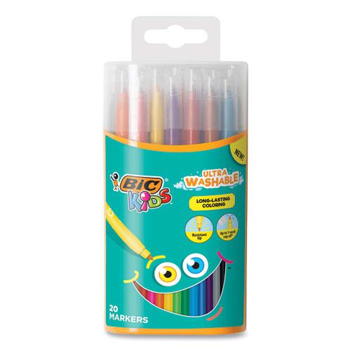 Kids Ultra Washable Markers, Plastic Tube, Medium Bullet Tip, Assorted Colors, 20/Pack. Picture 2
