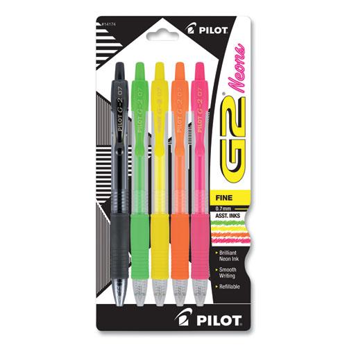 G2 Neon Gel Pen, Retractable, Fine 0.7 mm, Assorted Neon Ink and Barrel Colors, 5/Pack. Picture 2