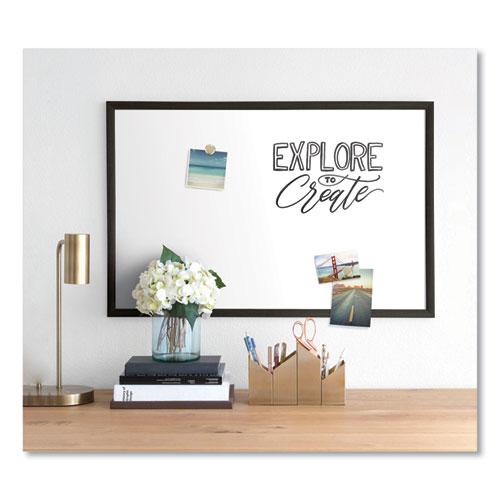 Magnetic Dry Erase Board with Wood Frame, 35 x 23, White Surface, Black Frame. Picture 1
