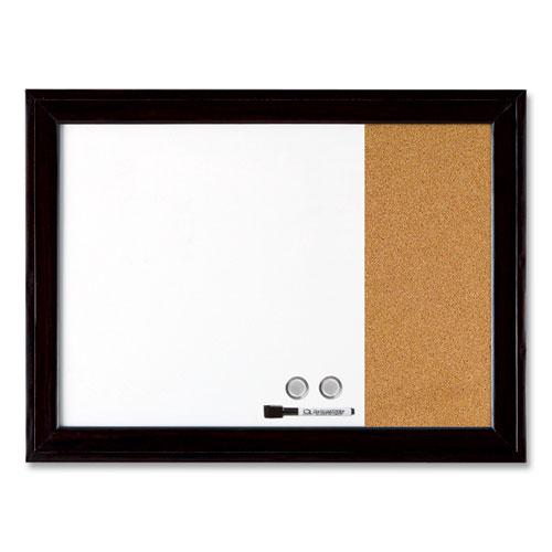 Home Decor Magnetic Combo Dry Erase Board with Cork Board on Side, 23 x 17, Tan/White Surface, Black Wood Frame. Picture 1