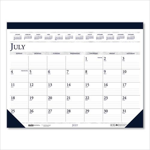 Recycled Academic Desk Pad Calendar, 22 x 17, White/Blue Sheets, Blue Binding/Corners, 14-Month (July to Aug): 2023 to 2024. Picture 1