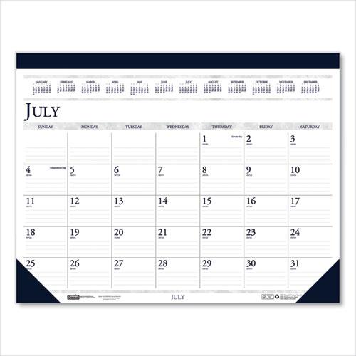 Recycled Academic Desk Pad Calendar, 18.5 x 13, White/Blue Sheets, Blue Binding/Corners, 14-Month (July to Aug): 2024 to 2025. Picture 1