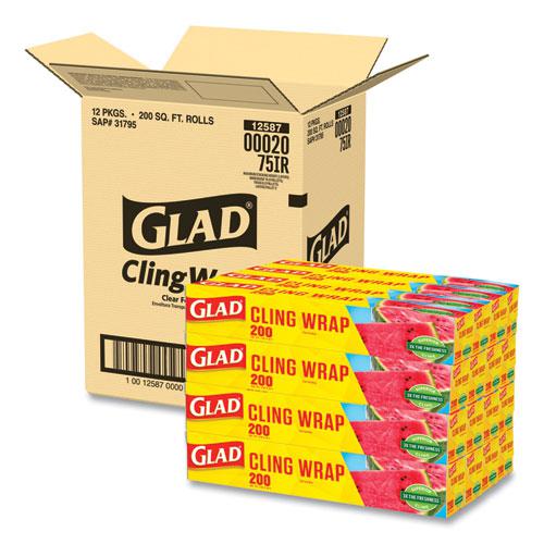 ClingWrap Plastic Wrap, 200 Square Foot Roll, Clear, 12 Rolls/Carton. Picture 1