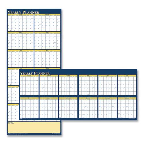 Recycled Reversible Yearly Wall Planner, 60 x 26, White/Blue/Yellow Sheets, 12-Month (Jan to Dec): 2024. Picture 1