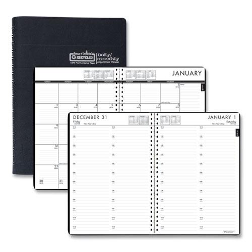 24/7 Recycled Daily Appointment Book/Monthly Planner, 10 x 7, Black Cover, 12-Month (Jan to Dec): 2024. Picture 1