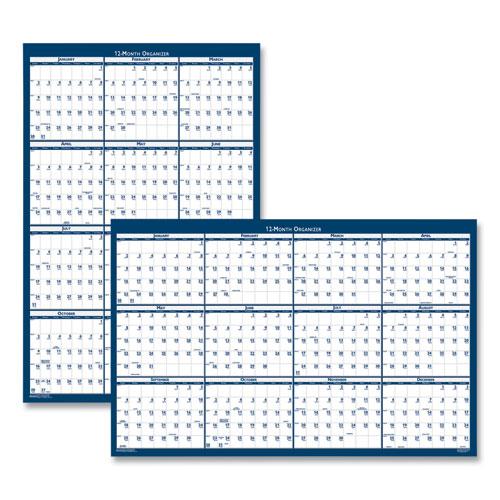 Recycled Poster Style Reversible/Erasable Yearly Wall Calendar, 32 x 48, White/Blue/Gray Sheets, 12-Month (Jan to Dec): 2024. Picture 1