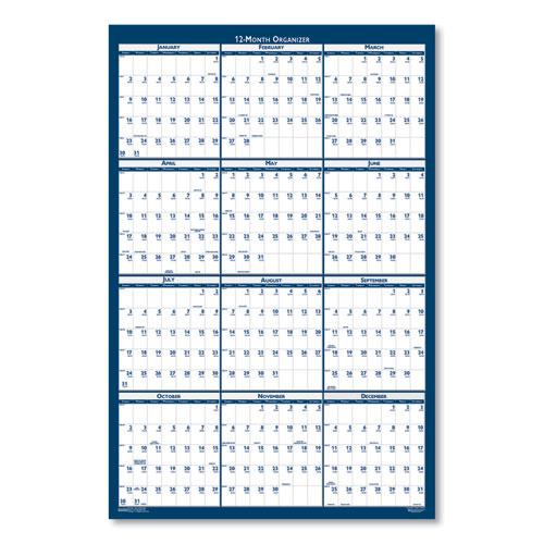 Recycled Poster Style Reversible/Erasable Yearly Wall Calendar, 32 x 48, White/Blue/Gray Sheets, 12-Month (Jan to Dec): 2024. Picture 2
